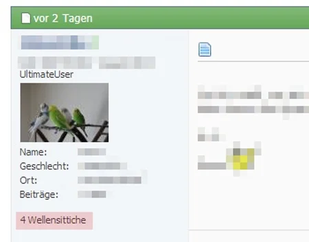 Anzahl der Wellensittiche des Users im Forum