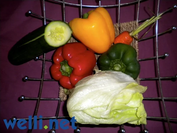 verschiedenes Gemüse: Paprika, Salatgurke, Möhre