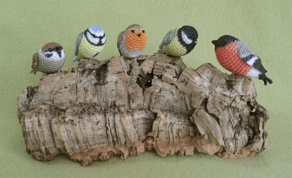 Wellensittich-Bild: Sperling, Blaumeise, Rotkehlchen, Kohlmeise und Gimpel