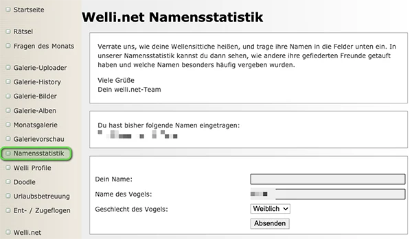 Namensstatistik: Namen eintragen