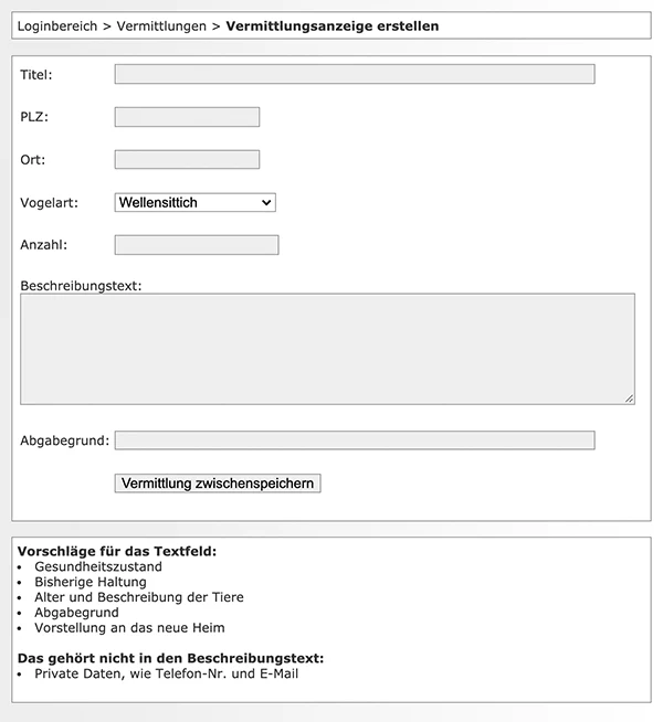 Vermittlungsanzeige anlegen